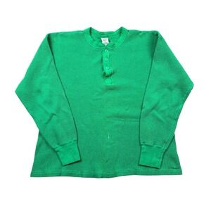 Vtg 90s Gap Thermal Waffle Knit Henley Shirt Men Large Green Made In USA Boxy